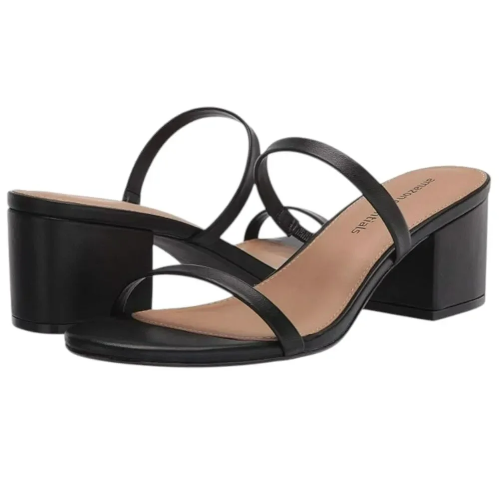 Amazon Essentials Black Double Strap Block Heel Sandals Size 7.5 Heels